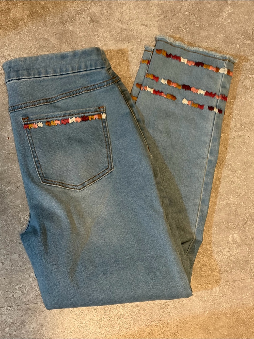 Tribal Light Blue Stretch Ankle Jeans with Multicolor Embroidery